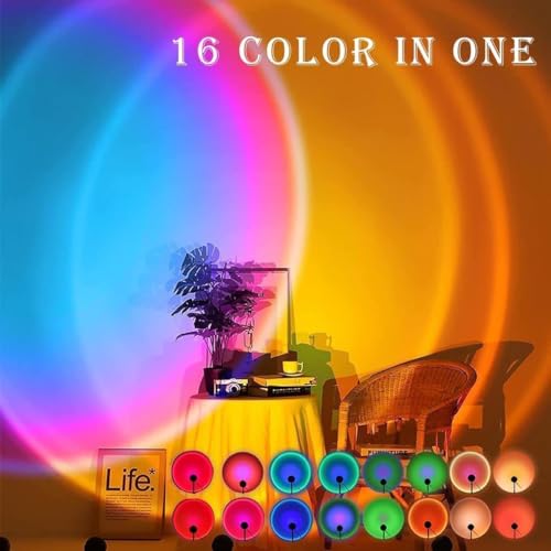 Image of MoonlitDreams RGB Sunset Projection Lamp - 16 Color Modes LED Night Light with Remote for Bedroom, Romantic Decor, Valentine Day Gift, Love Gift for Her, Couple Gift, Ambient Mood Lighting