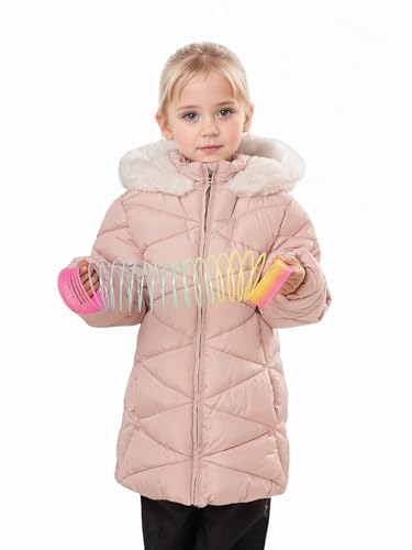 Image of SOLOCOTE Girls Winter Puffer Coat with Faux Fur Hood Sherpa Lined Parka Water-Resistant Windproof Quilted Jacket