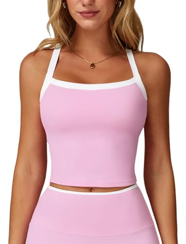 Image of QBGJTD Womens Longline Sports Bras Cross Back Active Gym Yoga Padded Workout Crop Tank Top with Built in Bra
