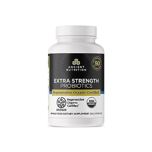 Ancient Nutrition Regenerative Organic Certified Probiotics Extra Strength Probiotics for Healthy Digestion and Immune System Function Support 50 Billion CFUs* Per Serving 60 Count