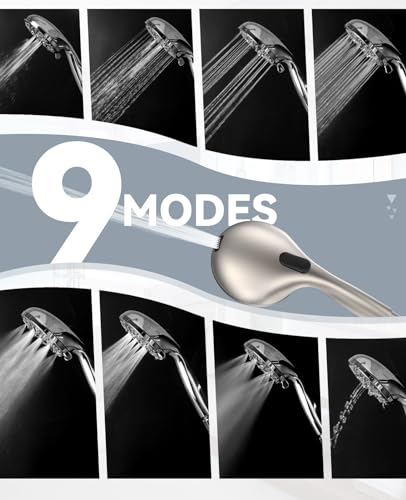 Image of JDO Shower Head with Handheld, High Pressure Handheld Shower Head 9 Settings, Detachable Shower Head Set with Stainless Steel Hose and Shower Bracket (Brushed Nickel)