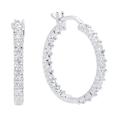Dazzlingrock Collection 0.06 Carat (Ctw) Round Cut White Diamond Ladies Huggies Hoop Earrings, Sterling Silver