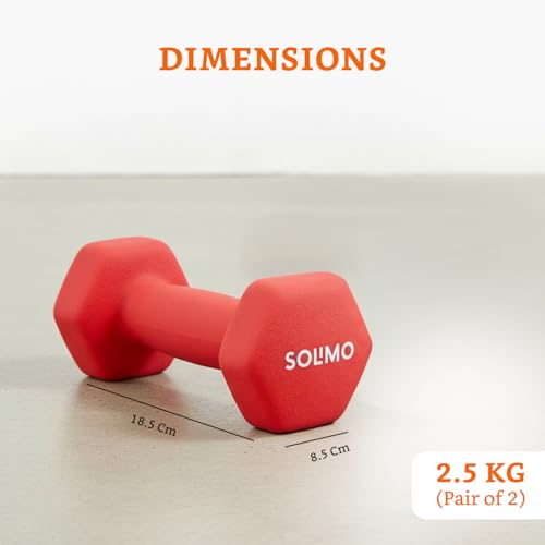 Image of Amazon Brand - Solimo Neoprene Dumbbell 2.5 kg, Set of 2 (Red)