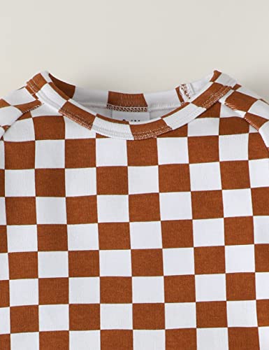 Frloony Toddler Baby Boy Clothes Kids Summer Outfits Checkerboard Plaids Short Sleeve T-Shirt Tops + Shorts 2Pcs Clothing Set (Brown,6-9 Months) #TOP4