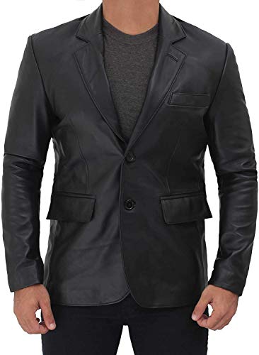 Image of fjackets Mens Leather Blazer Jacket - Real Lambskin Leather Sport Coat, 2-Button, Fully Lined, Business to Weekend
