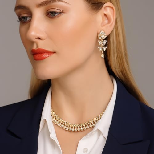 Touchstone indian wedding jewelry set gold traditional necklaces for women statement sets hollywood glamour necklace costume artificial golden style stone crystal women's rhinestone bridal2