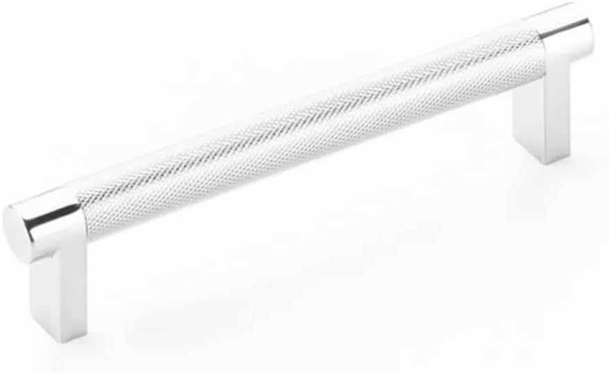 Emtek Select Knurled Cabinet Pull with Satin Copper Finish (SCU) Stem - Choice of Size and Pull Finish - 84054.RECSCU.KNUS26 - Center-to-Center: 5" - Polished Chrome (US26)