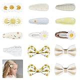 14 Stück Baby Haarspangen Motif Marguerite, Haarschleifen für Mädchen pour Cheveux Fins Et Fragiles, Stoff Haarspangen Mädchen Pour Petites Filles et Adolescentes (Gelb)