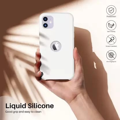 Image of VONZEE Liquid Silicone Soft Back Cover for iPhone 11 Case, Shockproof Slim Camera & Full Body Protection Non Yellowing Cover with Microfiber Lining & Logo Cut (6.1 Inch) - White