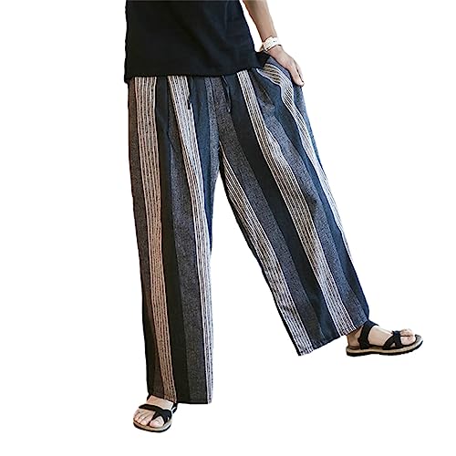 Pantalon large en coton et lin bleu pour des vacances confortables