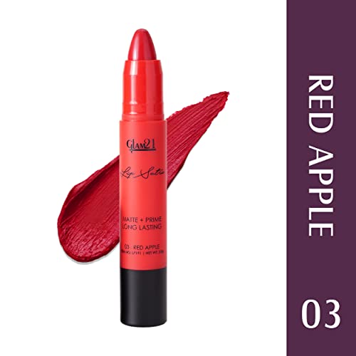 Image of Glam21 Lip Sutra Non-Transfer Crayon Lipstick |Lightweight & Longlasting| Creamy and comfortable on lips -2.8 gm | Red Apple-03