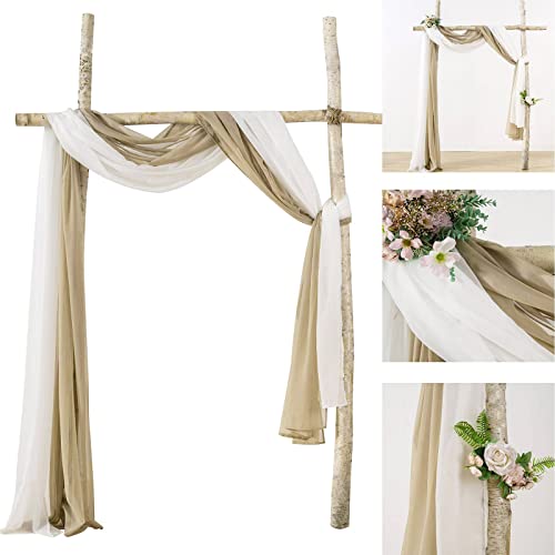 Miulee Luxury Window Scarf Sheer Voile Elegant Topper Long Window Valance Solid Window Treatment Swags Drapes For Window Ceremony Wedding Canopy Bed 54" X 216" Beige #TOP1