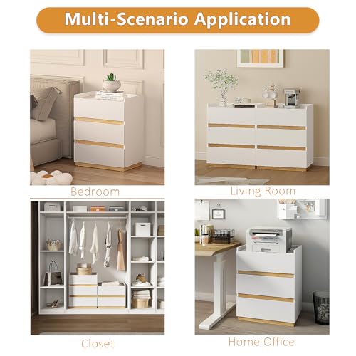 Image of 24 inch Wide Modern Large Nightstand, 3-Drawer Wooden Bedside Table