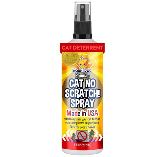 Bodhi Cat No More Scratching! Cat Deterrent Spray Indoor & Outdoor Repellent w/Essential Oils - Safe & Effective Formula - Prevents Scratches on Furniture Protects Surfaces - Made in USA (8 Fl Oz)