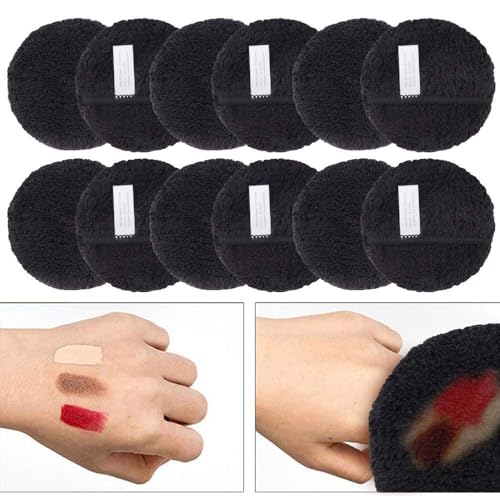 KinHwa Makeup Entferner Pads Wiederverwendbare Abschminkpads Waschbar Mikrofaser Abschminkpads Gesicht Superweich Gesichtsreinigungs Pads Mit Wäschebeutel Schwarz 12Stück