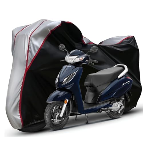 Image of Waterproof Bike Body Cover Compatible with Honda Activa 6g Dustproof Scratchproof - Motorcycle Cover for Two Wheeler, Outdoor Full Cover with UV, Duty, Rain Protection (Black Top Silver)