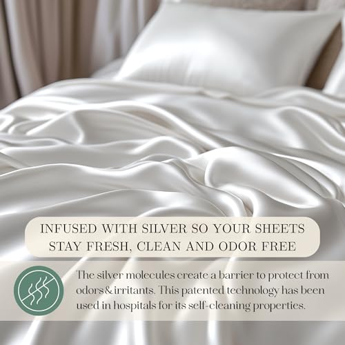 CASILVA Eucalyptus Sheets - Infused with Silver for Anti-Odor, Softer Than Silk Fibers, More Cooling Than Cotton - Perfect for Hot Sleepers & Sensitive Skin - 100% Tencel Lyocell - Queen Sheet Set