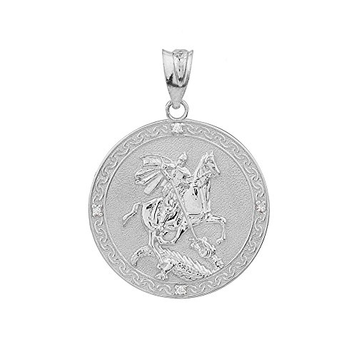 925 Sterling Silver Saint George Medal Protection CZ Charm Pendant (Small)