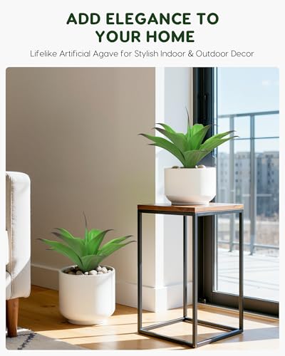 Image of Velener 13.8 Inch Artificial Agave Plants, UV Resistant Fake Outdoor Plants, Small Faux Plants for Indoor Decor(Green)-2 Pack