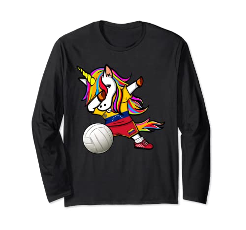 Dab Unicorn Venezuela Volleyball Fans Jersey Venezuelan Flag Long Sleeve T-Shirt, Black