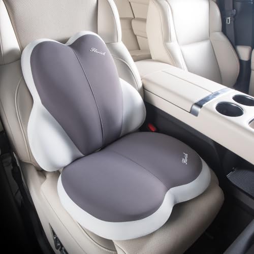 Image of FLORICH Car Seat Cushion and Back Support for Car Ultrathick Memory Foam Office Chair Cushions with Lumbar Support Pillow for Sciatica & Back & Tailbone Pain Relief (Beige Grey)