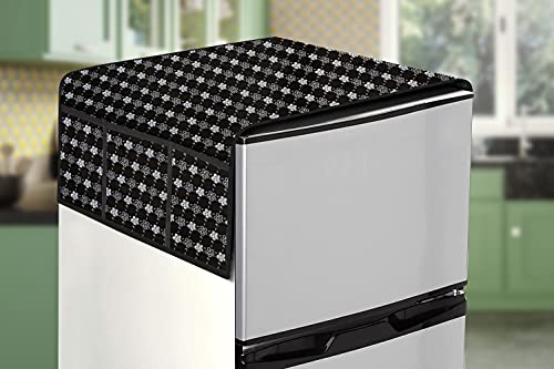 Image of Stylista Refridgerator top Cover Suitable for Samsung RR20C1823U8 /HL, 183 Liter Fridge, Dimension (WXD) 65x111 CM, Floral Pattern Black White