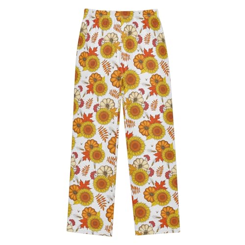 Autumn Sunflower Pumpkin Boys Long Pants Soft Trousers Elastic Waist Kids Lounge Bottoms with Pockets S-XL