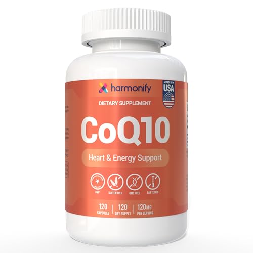CoQ10 Capsules 120mg High Absorption Coenzyme Q10 - Heart & Energy Support 120 Capsules for 120 Day Supply - Made in USA, Lab Tested, Gluten Free
