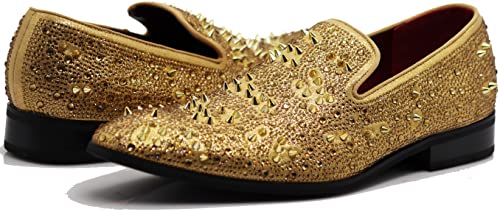 Image of Enzo Romeo Men Fashion Rhinestones Studs Tuxedo Slip On Loafer Dress Shoes WBG