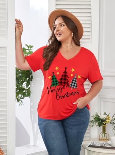 Image of ForHailey Women's Plus Size Short Sleeve Tee Shirt V Neck Basic Ladies Loose Fit T Shirt 1X-5X