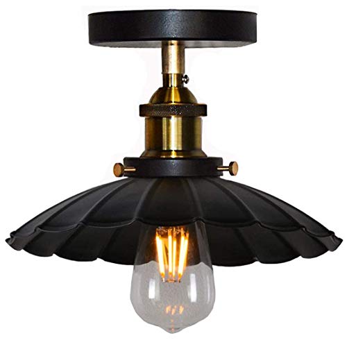 Vintage Abat-jour en Métal Suspension Luminaire Industrielle Plafonnier Forme Parapluie Pour Restaurant Loft Balcon-24CM/Noir Cover