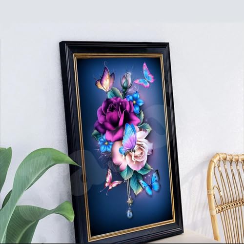 Image of Jasol Diamond Painting Kit, 40x30 Cms, Full Drill, 5D Crystals, Home Wall Decor Gift Set (Flowers M45609)