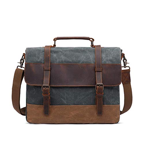 Mens Messenger Bag borsa di tela impermeabile Cartella pelle computer portatile di tela cerata vintage da 15.6 pollici Satchel Big Blu