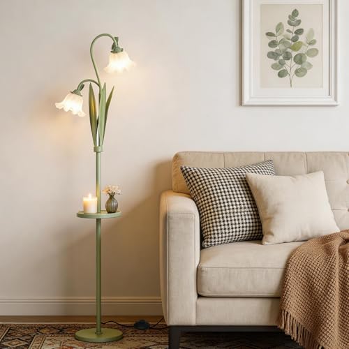 snoslme Funky Flower Floor Lamp with Table Adjustable Gooseneck Floor Lamp with 3 Color Temperature LED Bright Standing Lamp for Living Room Bedroom Corner for Girl Women