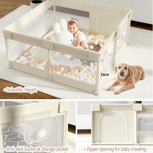 Fodoss Baby Playpen with Mat, Small Baby Play Pen(47x47inch), Playpen for Babies and Toddlers, Baby Pen for Apartment, Play Yard for Baby, Baby Fence Play Area Playyard Activity Center (Beige) - Image 6