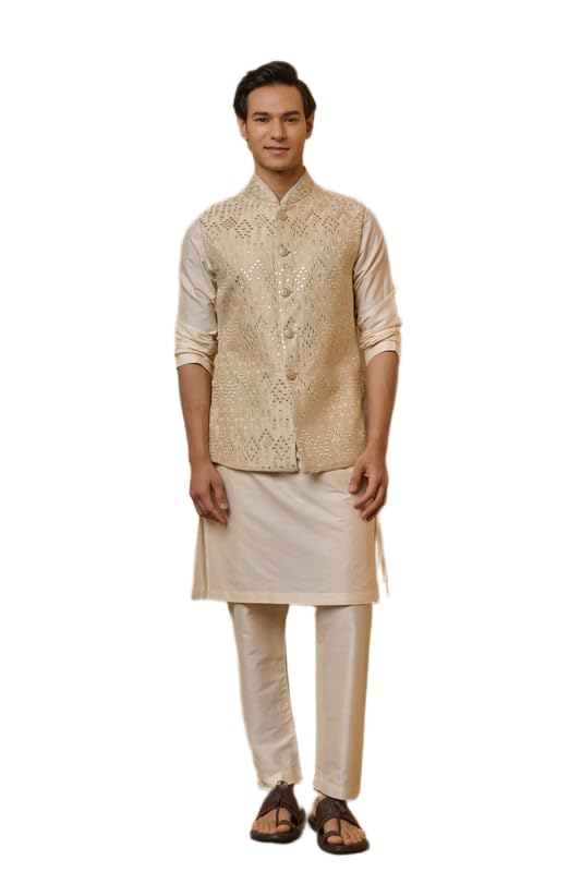 Beige Patra Embroidered Single Bundi | Ethnic WEAR | Beige | XS-image-40