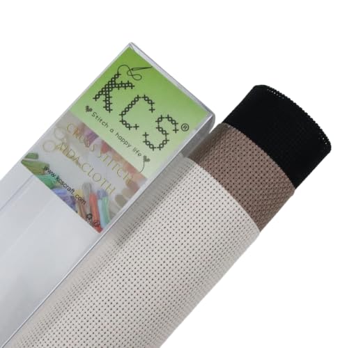 Image of KCS 3 pc of 15 inch x 18 inch(38cmx45cm) 18 Count Cross Stitch Cotton Aida Cloth Needlework Rolled Fabric Box,18CT,Ecru+Coffee+Black