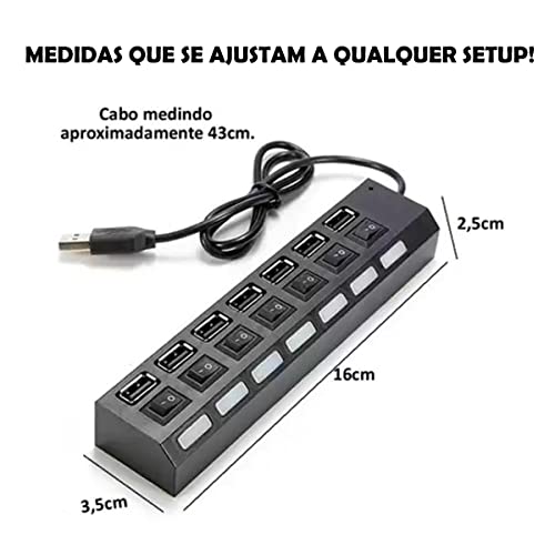 Adaptador Hub Usb 7 Portas Com Botão Liga Desliga Compatível Com Windows Pendrive Tv Mouse Teclado P