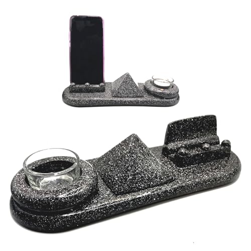 ORGONITA AUTÉNTICA Pirámide, Portavelas y Soporte de Móvil con Forma de Bandeja. Orgonita + Shungite, Orgonite, Piedra Orgonita, Electronite. Orgón