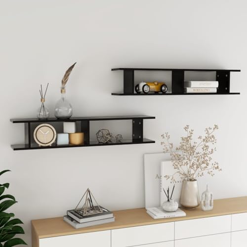 CINDERFUL Estantes de Pared 2 uds Madera contrachapada Negro 105x18x20 cm Salón Librerías