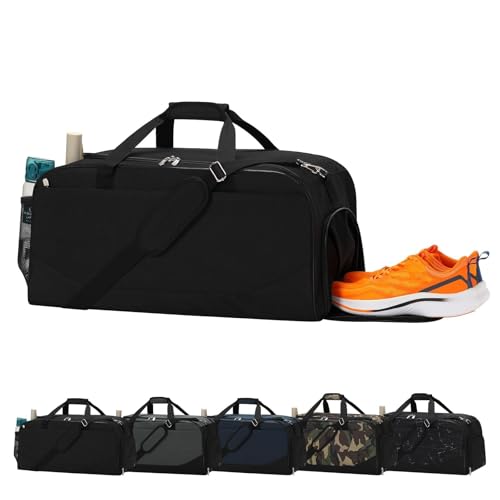 LONALIA Sac de Sport 47L avec Compartiment à Chaussures - 61 * 28 * 28 cm Sac de Voyage avec Passoire pour Valise pour Weekend, Voyage, Court Séjour - Noir