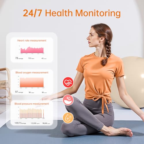 Image of Smart Ring for Women & Men, Health Tracker Ring with Heart Rate, Blood Oxygen,Blood Pressure, IP68 Waterproof Fitness Ring, Sleep Tracker for iPhone and Android, No APP Fee (Orange, 7#)