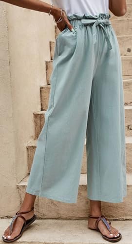 Women's Wide Leg Linen Pants High Waisted Belted Flowy Palazzo Pants Lounge Work Trousers3