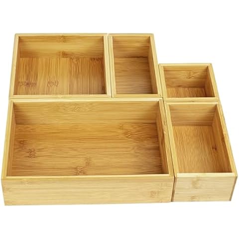 VaeFae Bamboo Organizer Box, Bamboo Drawer Organizer, Multi-use Wooden Box Set for Kitchen, Bathroom, Office Desk, Bedroom and Living Room Cover