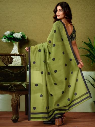 Image of Satrani Women's Chanderi Cotton Printed Ready To Wear One Minute Pre Pleated Readymade Saree with Unstitched Blouse Piece