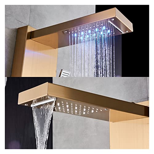Columna de ducha dorada con luz LED, pantalla digital y chorros de hidromasaje para baño miniatura 4