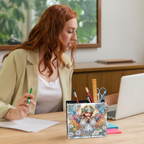 Image of DIY 5D Diamond Painting Pen Holder, Angelic Pencil Holder for Christian Home or Spiritual Gift, Diamond Painting Pen Organizer for Office Desk, Acrylic Craft Pencil Storage