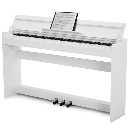 Piano digital MUSTAR de 88 teclas, teclado con tacto semi ponderado con USB/MIDI y Bluetooth, cubierta semi abierta, piano electrónico con unidad de 3 pedales, altavoces estéreo, 800 tonos y 64