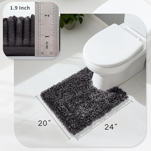 Image of Yimobra Toilet Rugs U Shaped Washable, Soft Comfortable Toilet Mat for Bathroom Floor, Non-Slip Contour Bathroom Rugs for Toilet, Fluffy, Thick, Dry Quickly Absorbent Water, 24 x 20, Dark Grey