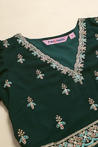 Image of TRENDMALLS Women's Georgette Embroidery With Sequence Work Anarkali Kurta Pant Set with Dupatta For Women